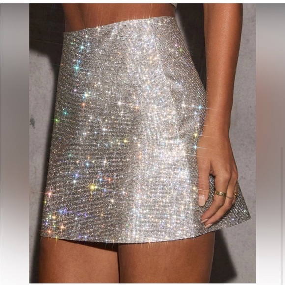 Sparkling Silver Rhinestone Vici Skirt - Picture 3 of 5